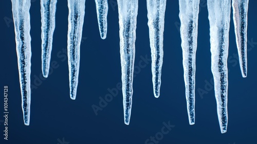 Close up of Icicles Hanging Against a Blue Background