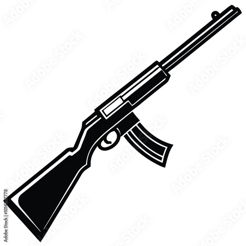 Ak 47 army soldier shotgun icon logo black and white vector silhouette illustration clipart design
