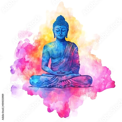 Watercolor Illustration of Buddha in Meditation.