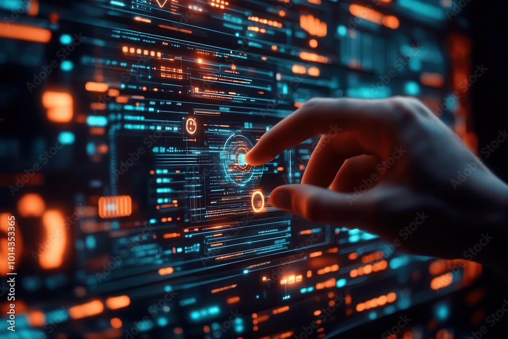 Digital compliance officer verifying smart contracts in cryptocurrency platform, fintech regulation, secure crypto solutions Digital compliance officer verifying smart contracts in cryptocurrency platform, fintech regulation, secure crypto solutions