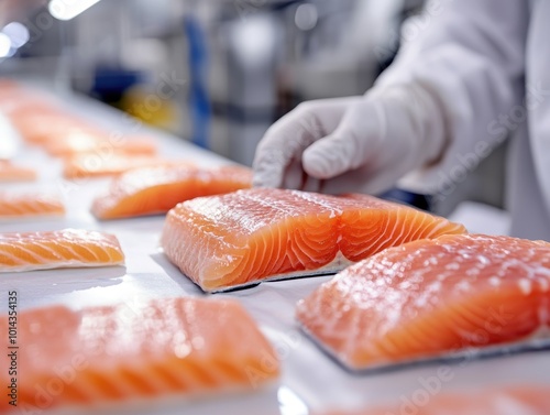 Fresh Salmon Fillet Production: Close-Up View