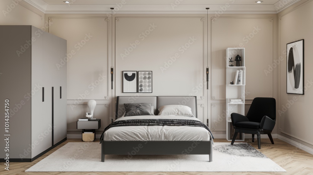 Modern Bedroom Design with Black and White Accents