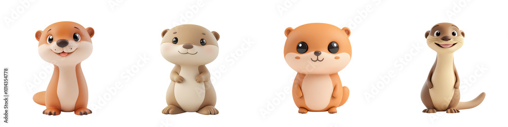 Four adorable cartoon otters in various poses, showcasing their playful and charming expressions against an isolated on transparent background. Four adorable cartoon otters in various poses, showcasing their playful and charming expressions against an isolated on transparent background.