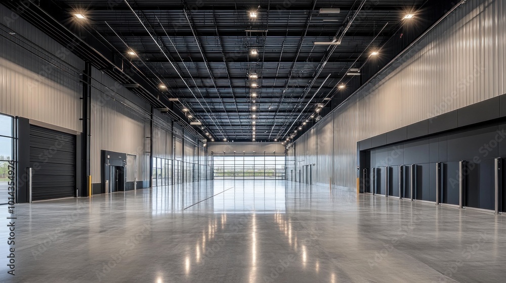 warehouse showcases self-service containers, sleek black doors, and a polished concrete floor warehouse showcases self-service containers, sleek black doors, and a polished concrete floor