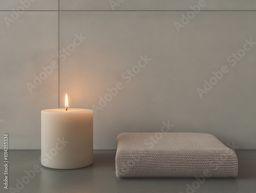 Calming candlelight and soft fabric create a serene atmosphere in a minimalist setting