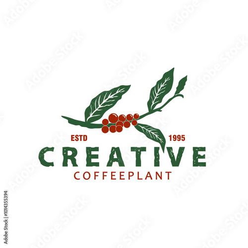 Coffee beans logo template for your creative projects and coffee branding. Isolated graphic design template, vintage coffee plant illustration