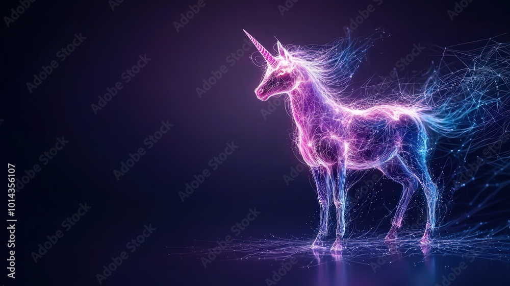 A stunning digital illustration of an ethereal unicorn, radiating vibrant colors and energy in a fantastical setting. Perfect for fantasy lovers.