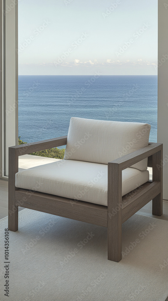 Cozy seating arrangement by the ocean with stunning sea views and modern design Cozy seating arrangement by the ocean with stunning sea views and modern design