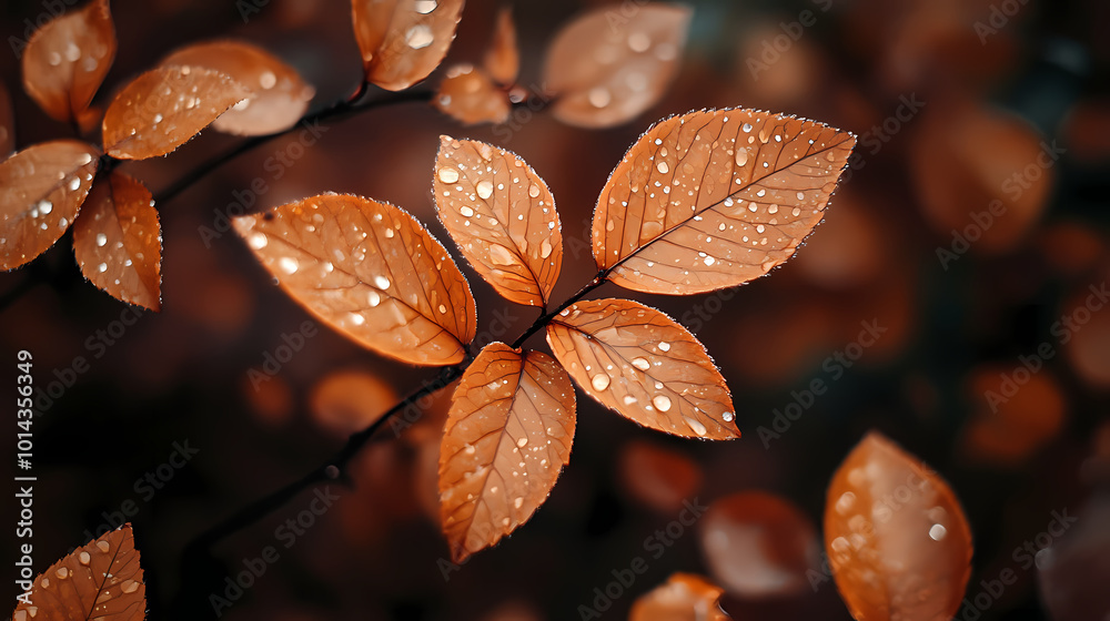Obraz premium Brown plant leaves in autumn season, brown background