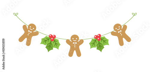 Gingerbread Cookies Garland Decor, Christmas Graphics Festive Winter Holiday Season Bunting