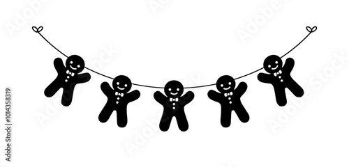 Gingerbread Cookies Garland Silhouette, Christmas Graphics Festive Winter Holiday Season Bunting