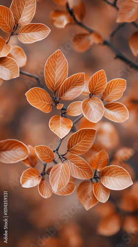 Brown plant leaves in autumn season, brown background
