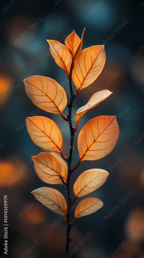 Brown plant leaves in autumn season, brown background
