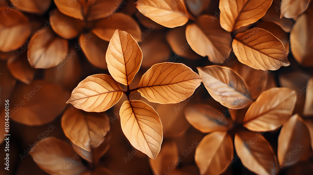 Brown plant leaves in autumn season, brown background Brown plant leaves in autumn season, brown background