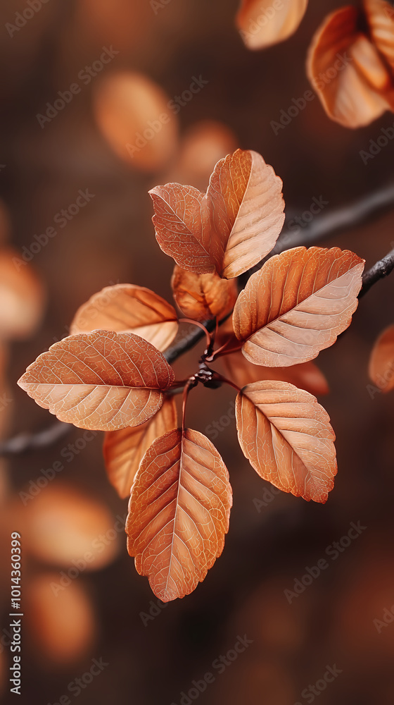 Brown plant leaves in autumn season, brown background Brown plant leaves in autumn season, brown background