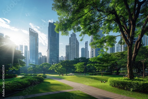 City center with park high rise buildings and business district.