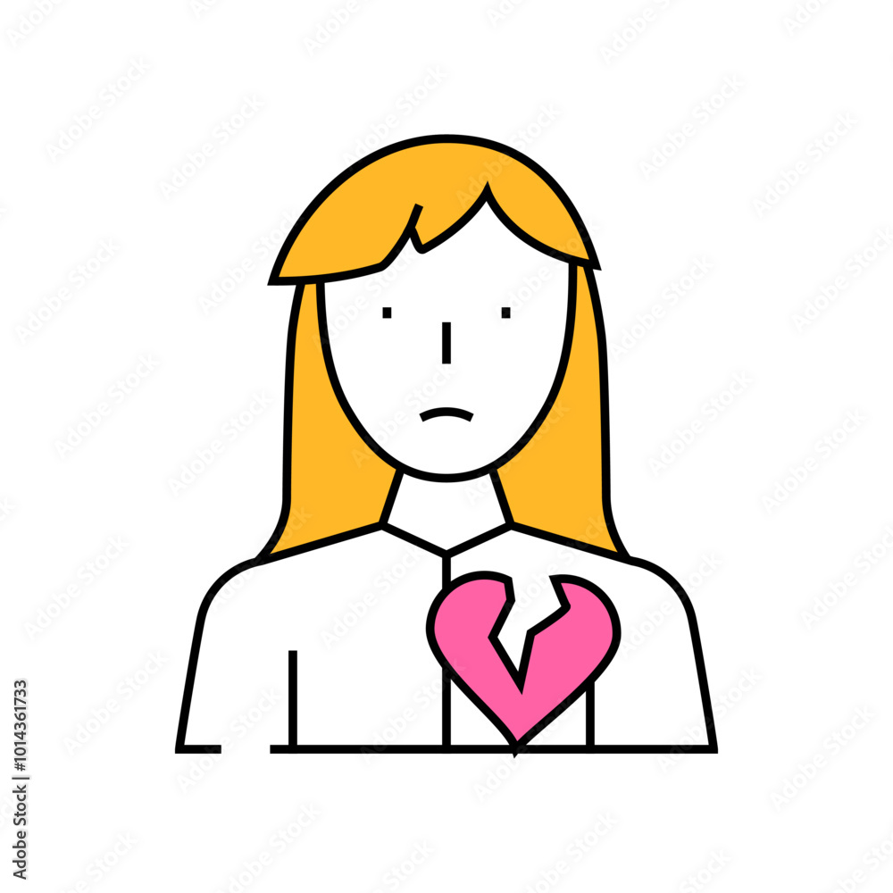 broken heart girl line icon vector. broken heart girl sign. isolated symbol illustration broken heart girl line icon vector. broken heart girl sign. isolated symbol illustration