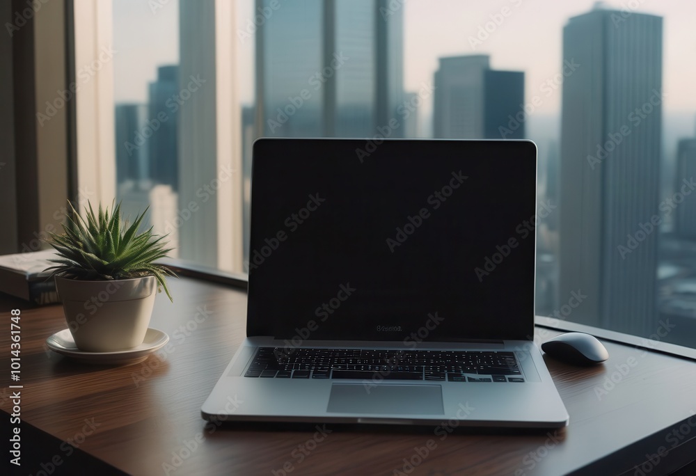 On a desk, an open laptop is present alongside two cups of coffee On a desk, an open laptop is present alongside two cups of coffee