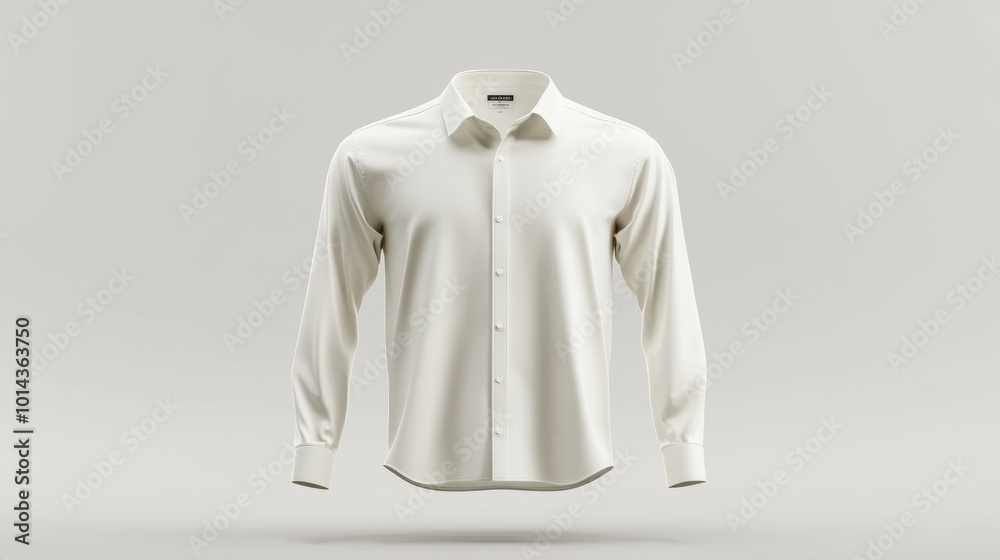 Plain white long-sleeve collared shirt, front mockup for t-shirt design presentation, 3D render with clean and clear background Plain white long-sleeve collared shirt, front mockup for t-shirt design presentation, 3D render with clean and clear background