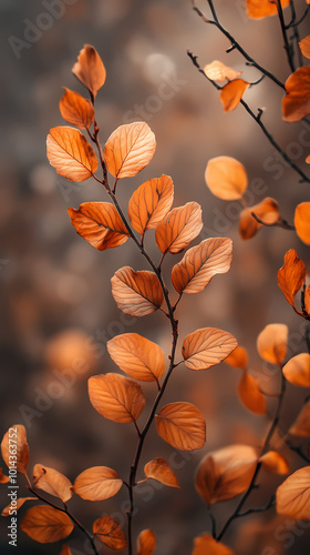 Brown plant leaves in autumn season, brown background