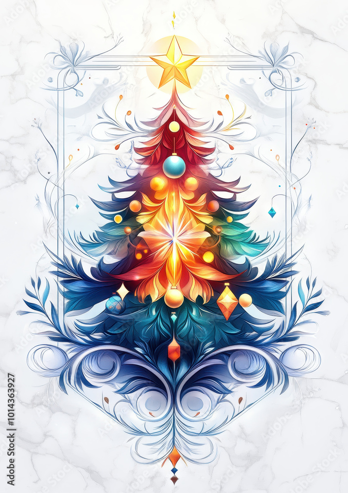 Obraz premium Colorful Christmas tree design, white isolate background