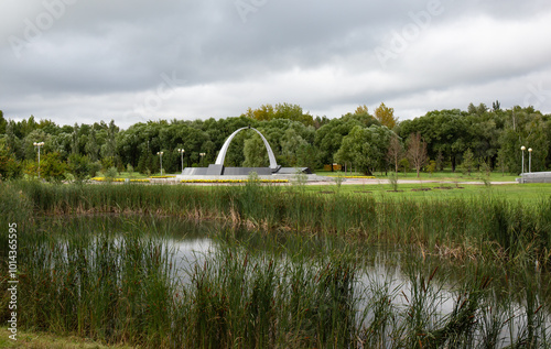 The stele in the Victory Park of Omsk in summer