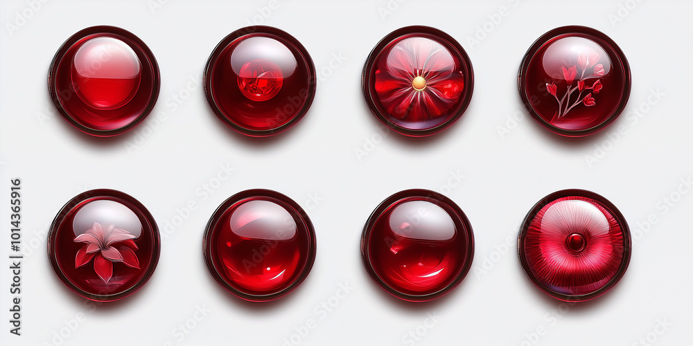 A set of round game buttons, romantic deep red A set of round game buttons, romantic deep red