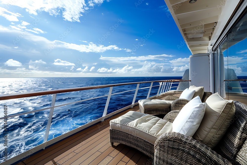 Fototapeta premium Balcony on the deck of a cruise ship. 3d rendering
