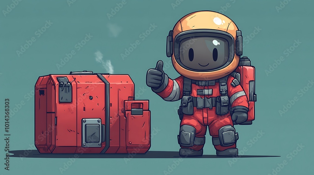 Fototapeta premium Cheerful Chibi Technician with Bomb Disposal Equipment