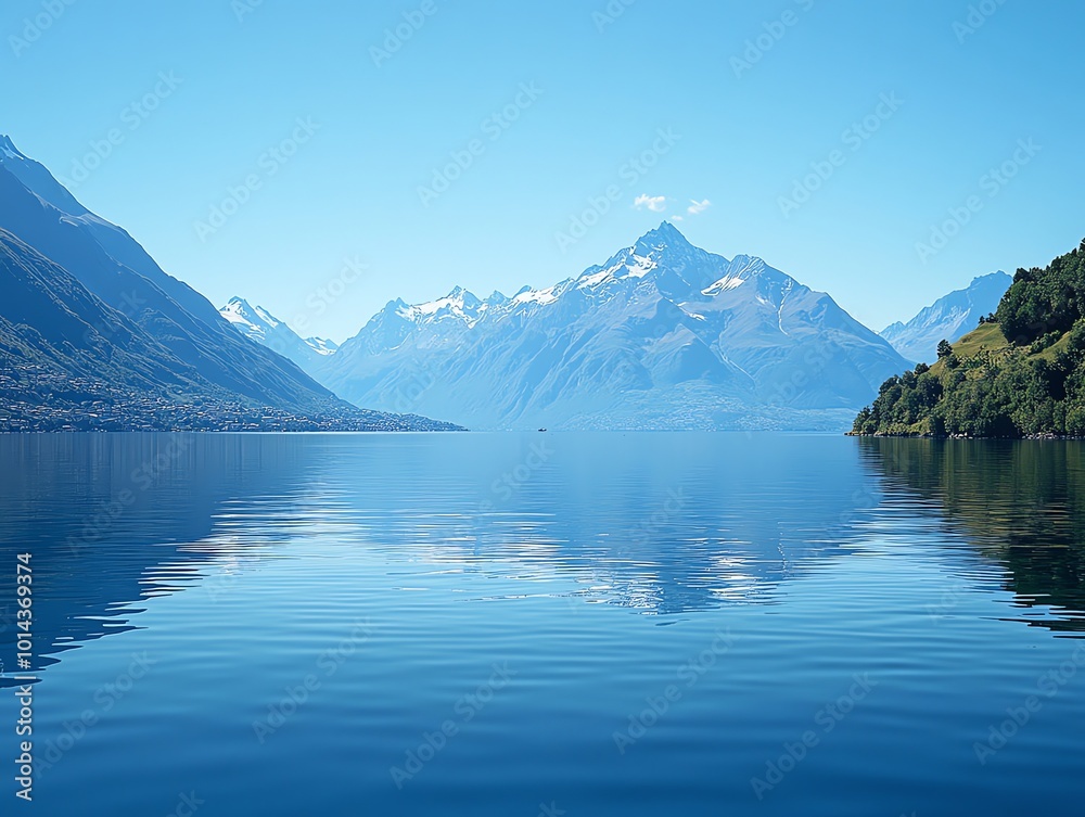 Scenic view of a mountain range reflected in a calm lake. Scenic view of a mountain range reflected in a calm lake.
