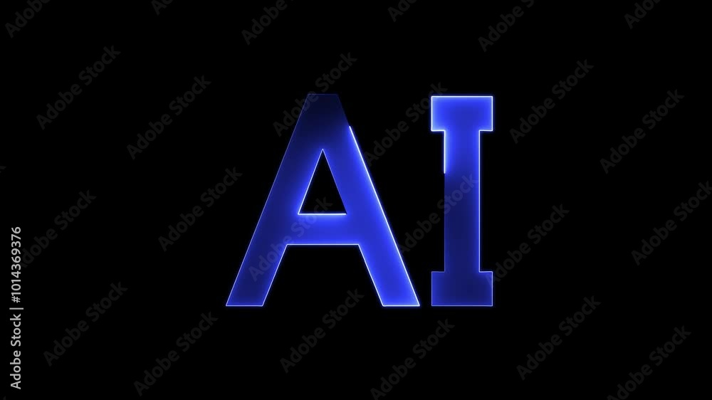 AI text on a black background is animated by blue neon. AI text on a black background is animated by blue neon.