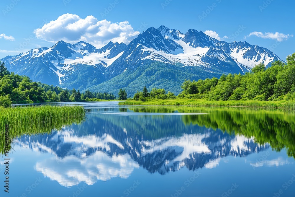 Scenic view of a mountain range reflected in a still lake.