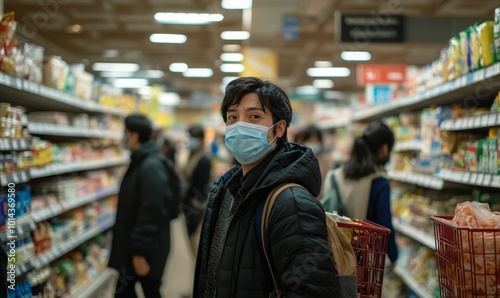 Man wearing a mask in a grocery store.