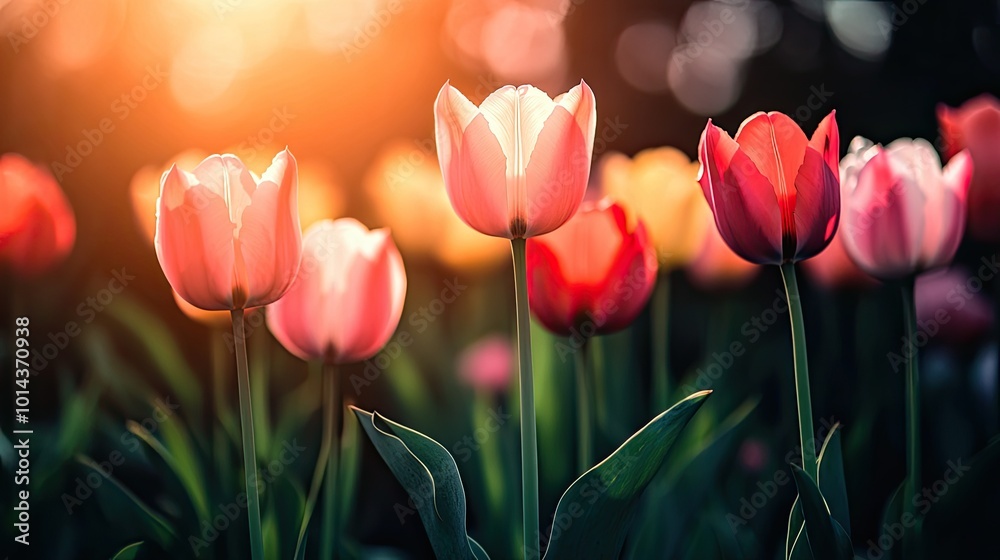Tulip Flowers Blooming in a Vibrant Tulip Field During Spring Tulip Flowers Blooming in a Vibrant Tulip Field During Spring