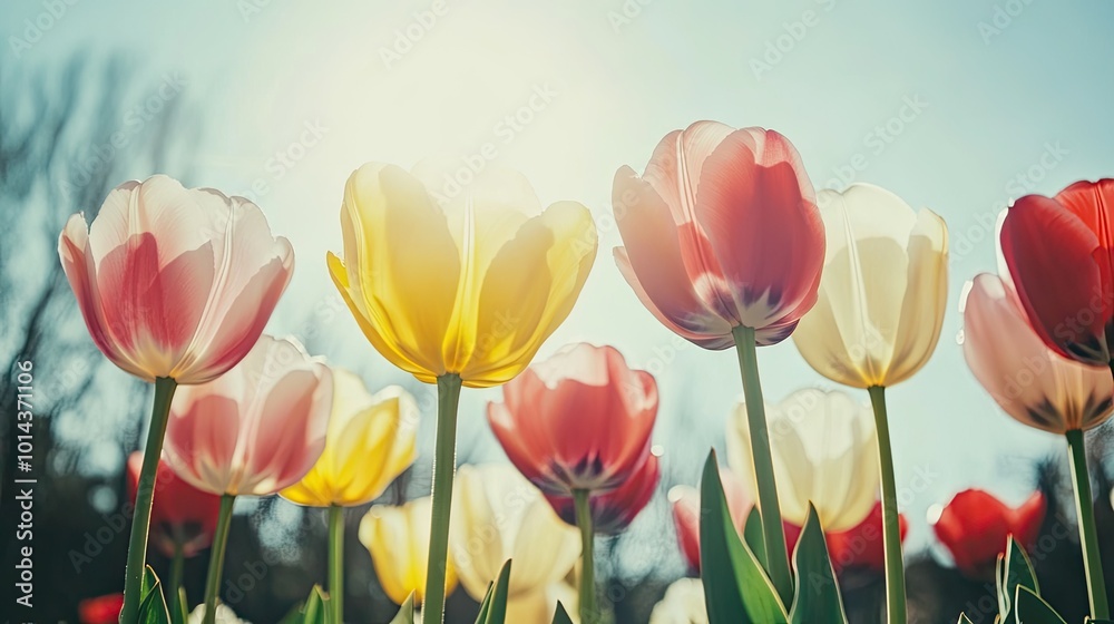 Tulip Flowers Blooming in a Vibrant Tulip Field During Spring Tulip Flowers Blooming in a Vibrant Tulip Field During Spring