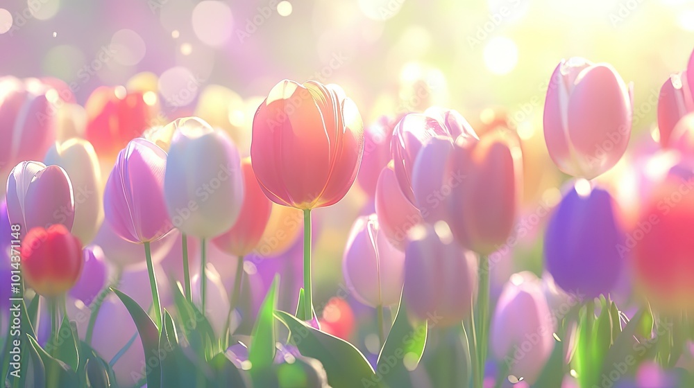 Tulip Flowers Blooming in a Vibrant Tulip Field During Spring Tulip Flowers Blooming in a Vibrant Tulip Field During Spring