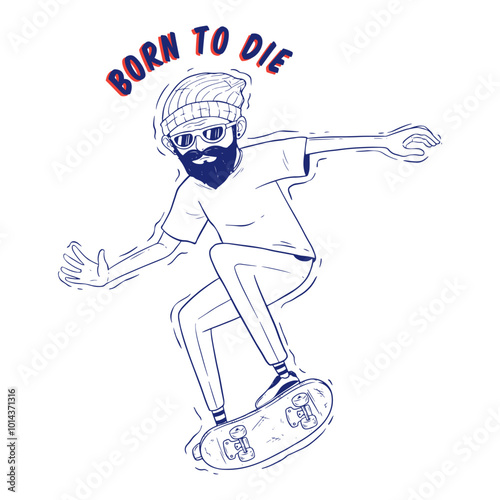 hand drawing a man riding a skateboard illustration