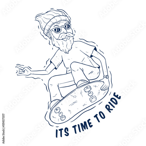 hand drawing a man riding a skateboard illustration