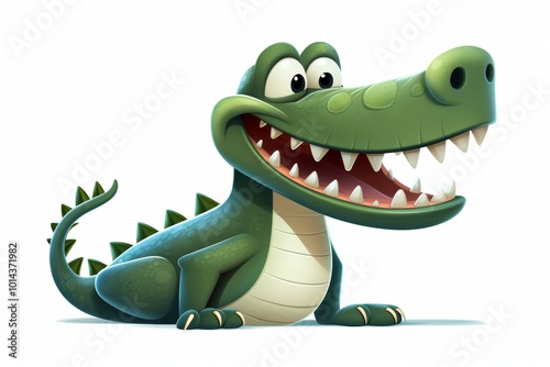 Playful and humorous minimalist cartoon crocodile design on a clean white background for fun art