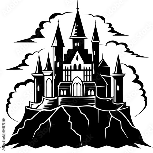 Gothic castle with lightning photo