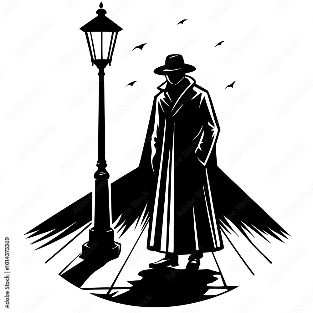 Fototapeta premium Shadowy figure under a streetlight