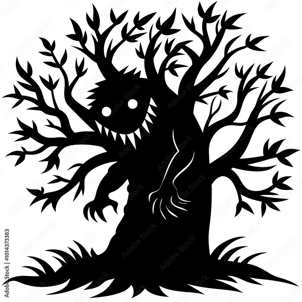 Silhouette of a monster hiding behind a tree Silhouette of a monster hiding behind a tree