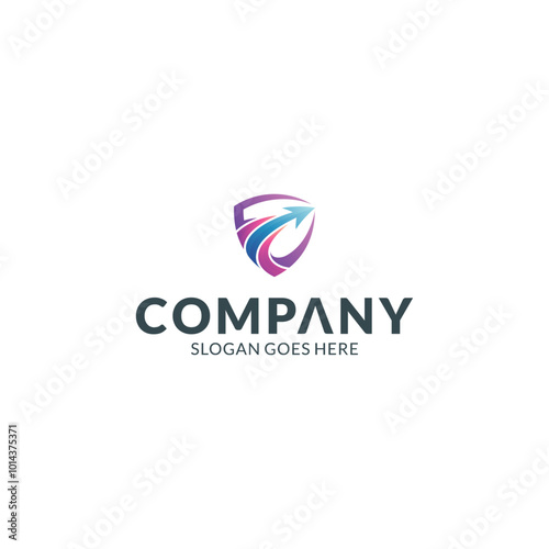 Shield business logo template with fast arrow