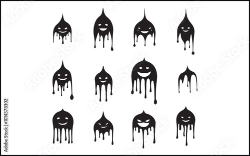  Emoticon vector Funny faces flat cartoon set Halloween vector stock illustration...