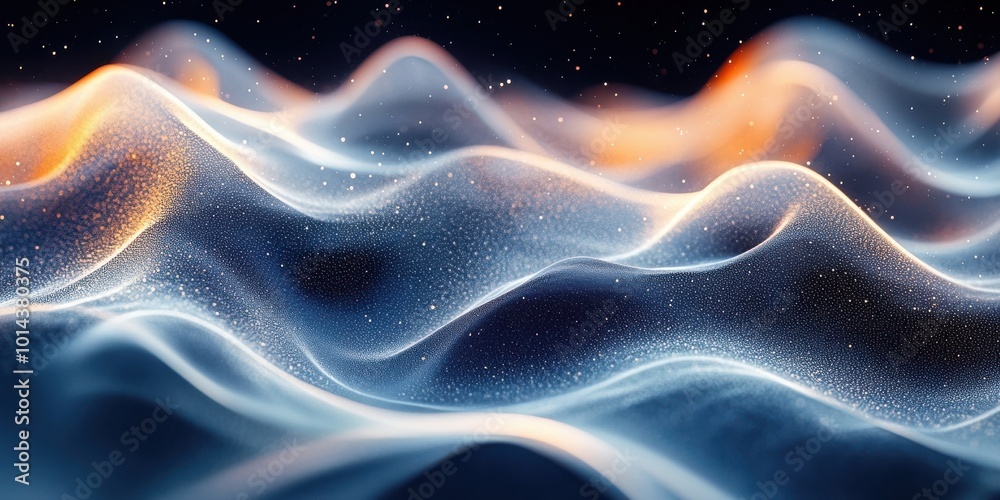 Fototapeta premium Abstract Digital Landscape with Glowing Particles and Dynamic Waves