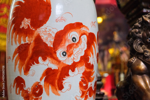 Canvas Print Traditional Chinese Lion Painting on Ceramic Vase in Sin Sze Si Ya Temple, Kuala