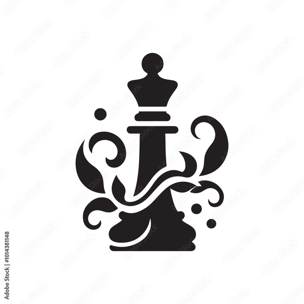 Chess king vector silhouette logo icon with vine Chess king vector silhouette logo icon with vine