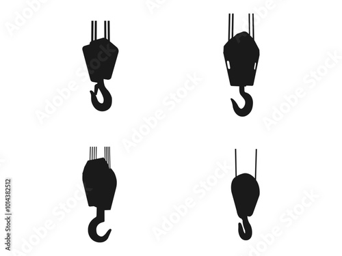 Lifting hook silhouette vector art. Crane hook icon vector illustration. Crane hook silhouette. Quality black and white vector silhouettes. Silhouette of a crane hook isolated on a white background.