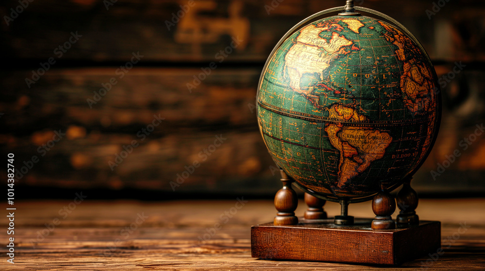 Historical Globe Showcasing the Continents Known During Columbus' Era with Text Space Historical Globe Showcasing the Continents Known During Columbus' Era with Text Space