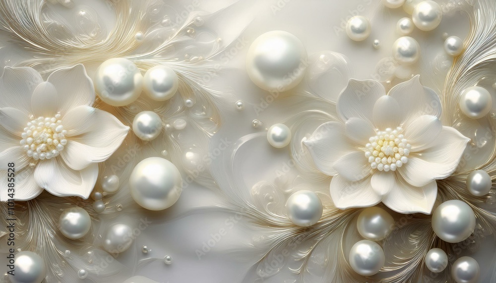delicate white floral background with white pearls